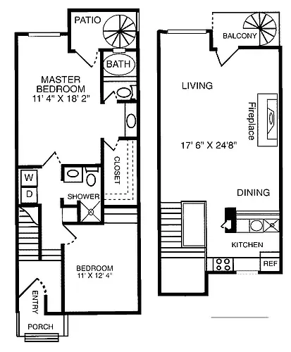 Floor plan 2 BD TH 1200