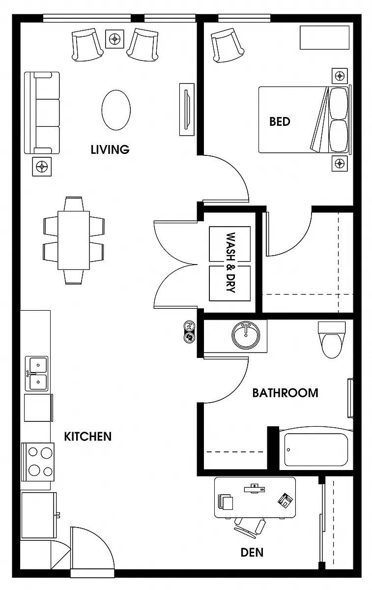 Floor plan One Bedroom Den AD6