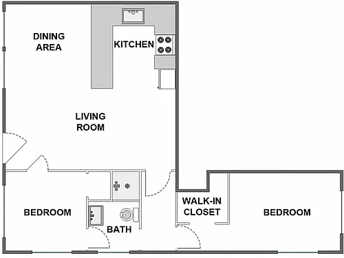 Floor plan 2 Bed / 1 Bath: Type B