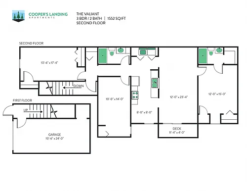 Floor plan 3 Bed, 2 Bath - 1552 sq ft