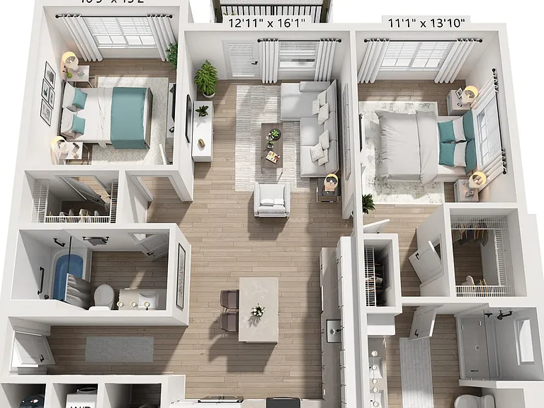 Two Bedroom Two Bath (1125 SF) Two Bedroom Two Bath (1125 SF)