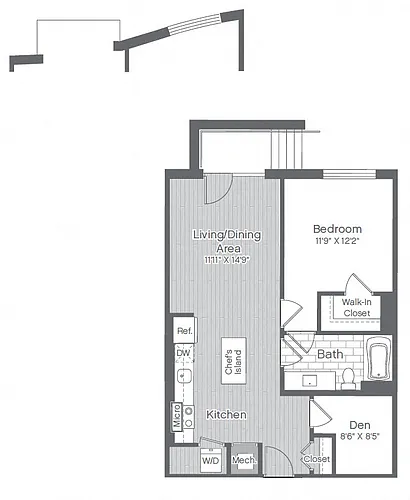 Floor plan 1 Bed/1 Bath Den-B1NB