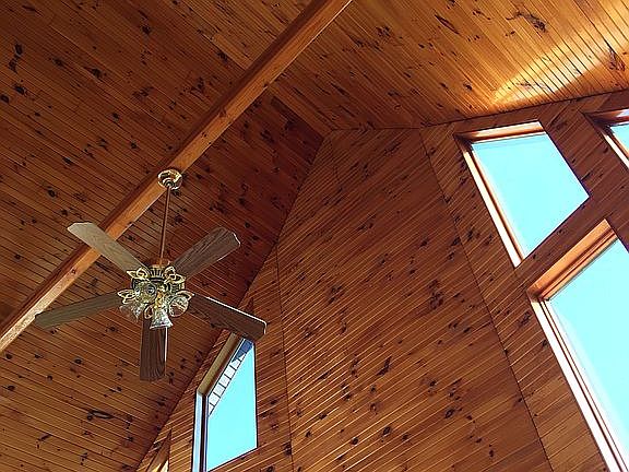   Knotty pine ceiling