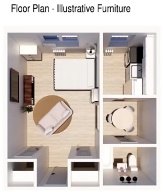 Floor plan 9610 Sherwood Pl 1BD 1BA Studio