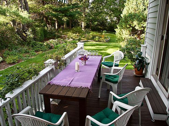 picnic table faces garden 