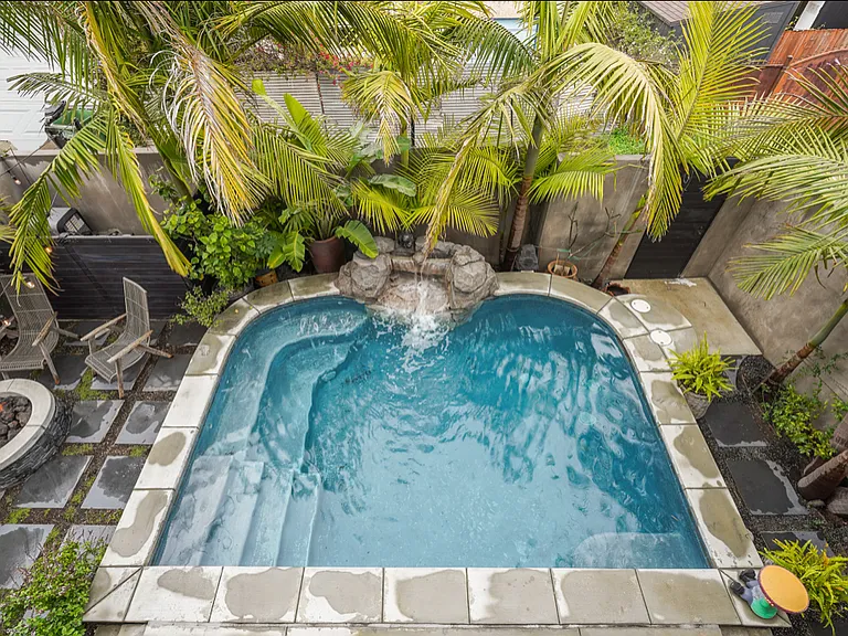 View of the pool from the primary suite balcony