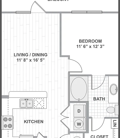 1 Bedroom 11C Floorplan Diagram