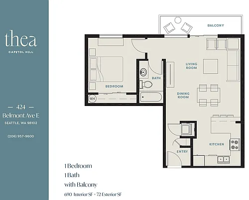 Floor plan 1 Bedroom 1 Bath 817 sqft