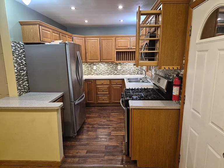 Kitchen view spice rack.