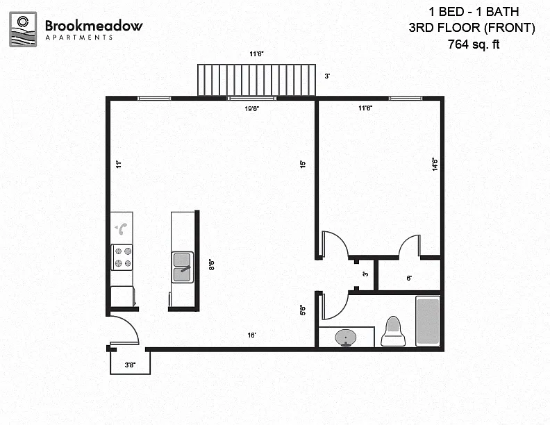Floor plan 1 Bed, 1 Bath - 756 sq ft