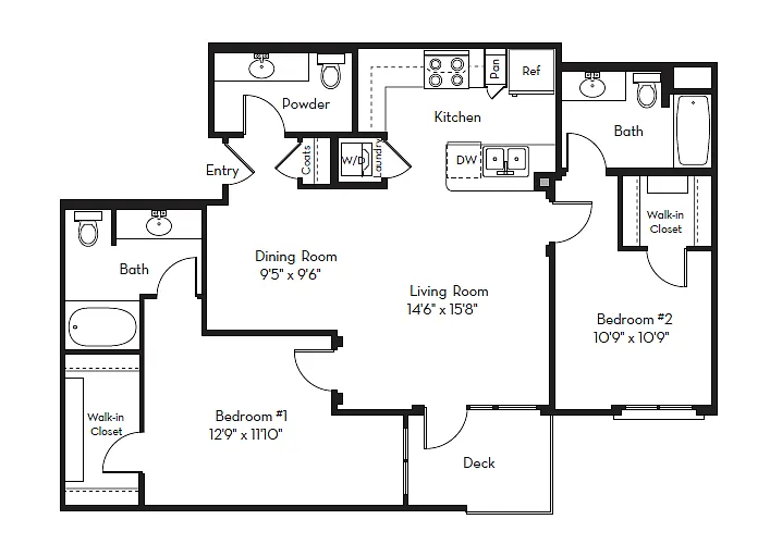 Floor plan 2 Bed 2.5 Bath Plan E