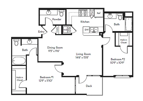 Floor plan 2 Bed 2.5 Bath Plan E