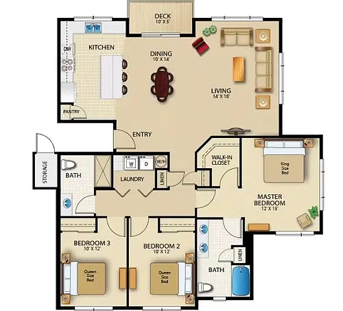 Floor plan 3 Bed, 2 Bath Flat