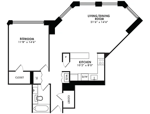 Floor plan 1-BR/1BA