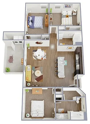 Floor plan 3 Bedroom 2 Bath C1