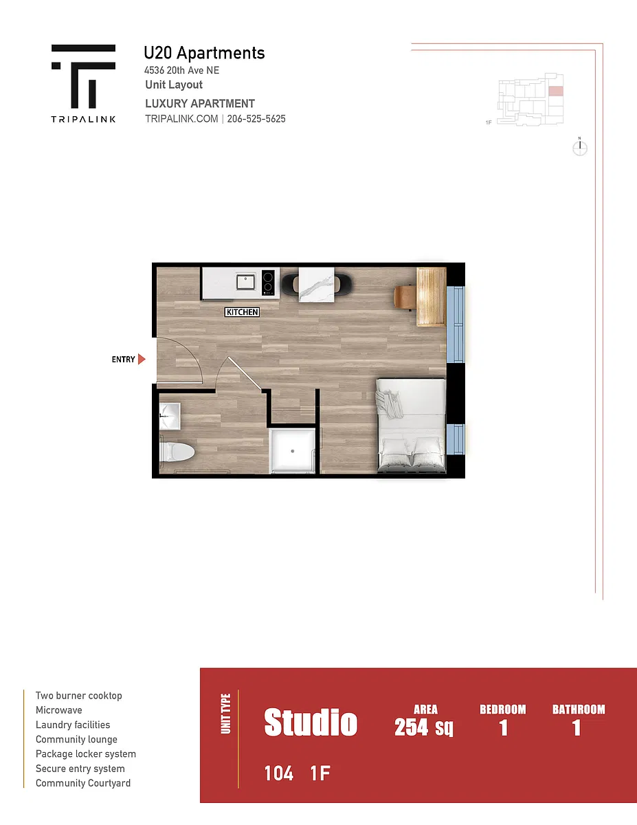 Floor plan Studio - 254 sqft
