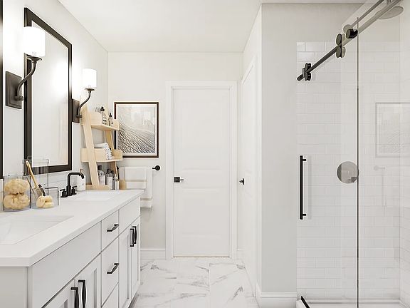 Primary bath with matte black finishes