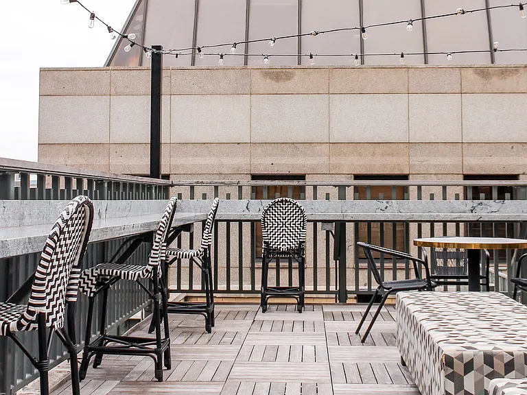 Rooftop seating with city view