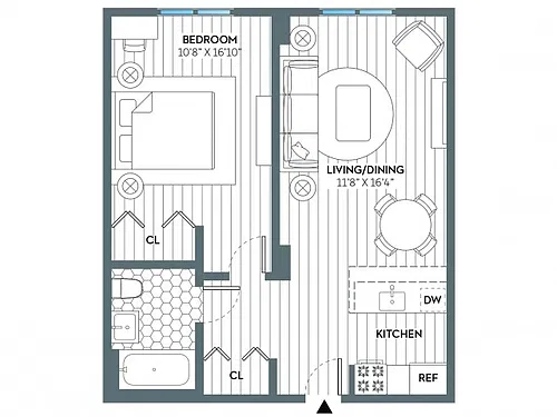 Floor plan Newark (611 SF)