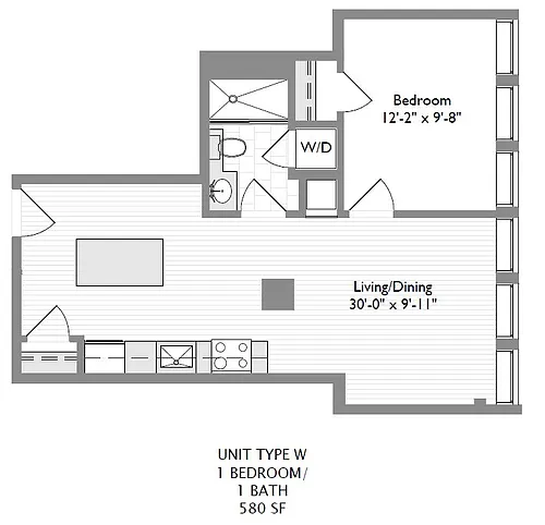 Floor plan 1-Bedroom 1-Bathroom | 580 sqft