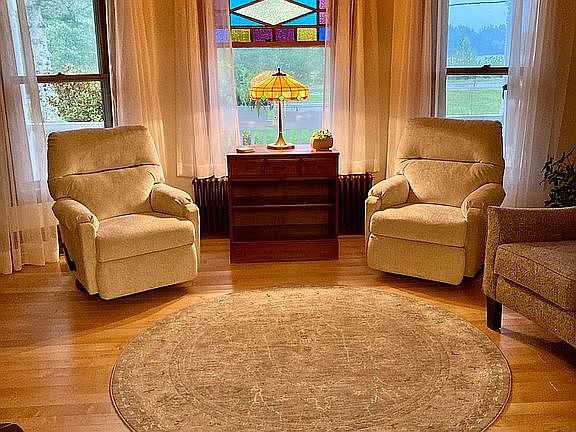 Living room overlooks lake