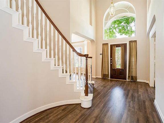 Two Story Front Entry, Solid Wood/ Leaded Glass Door, Covered Front Porch