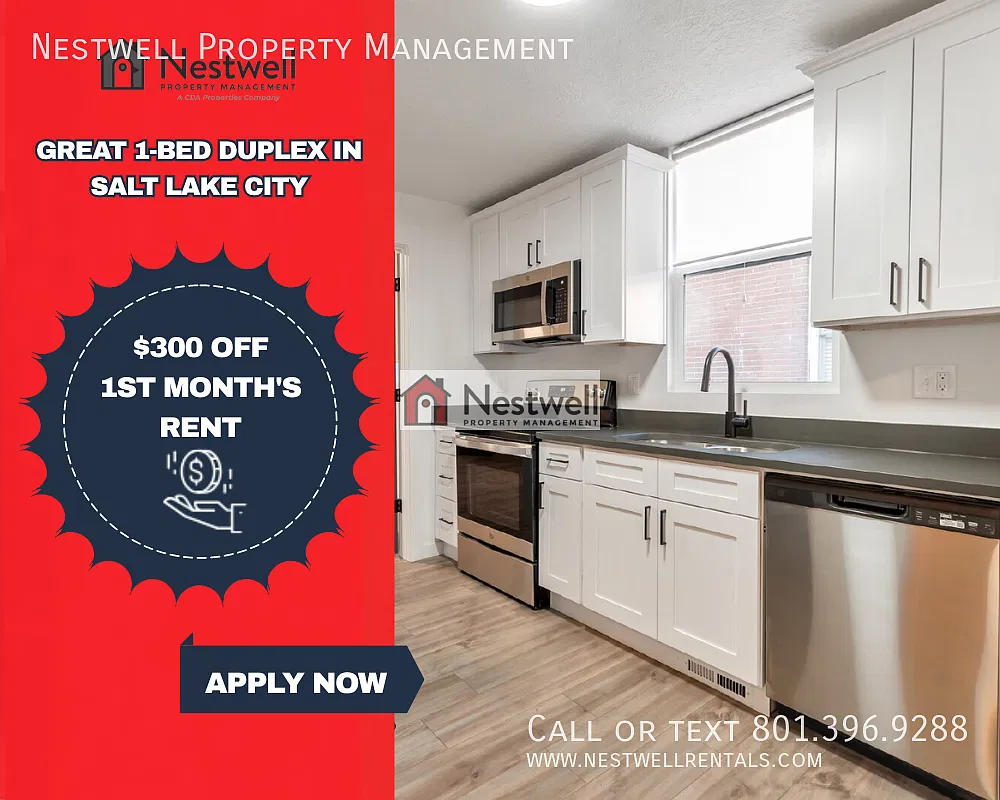 $300 Off 1st Month's Rent - Cozy 1-bed duplex in SLC — Photo 1