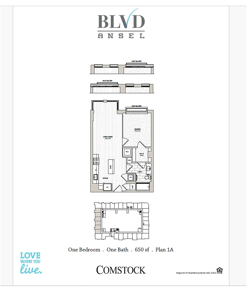 Floor plan 1 Bed/1 Bath-1A
