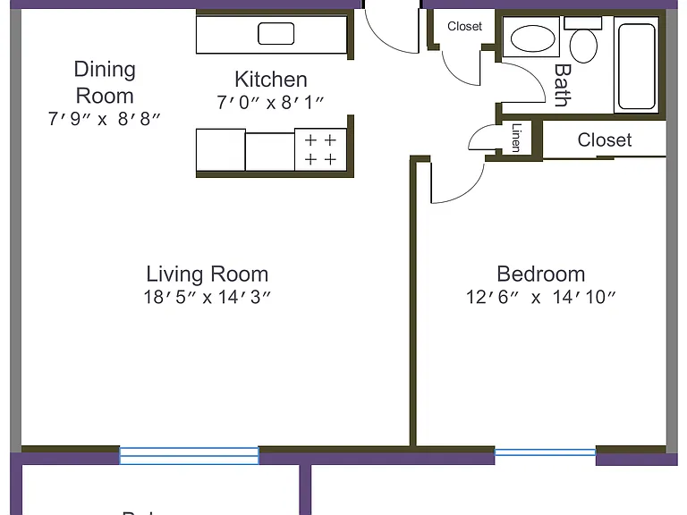 Typical 1 bedroom floor plan for 3233 Silver Avenue, dimensions may vary.