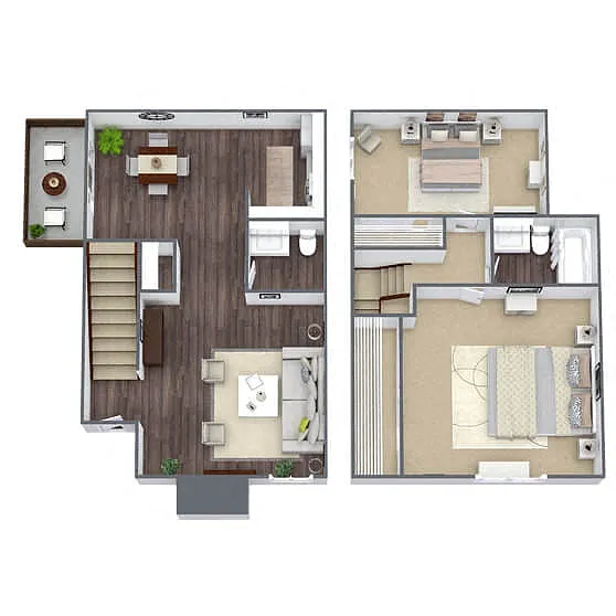 Floor plan B3: 2 Bed 2 Bath Townhome