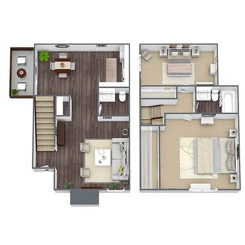 Floor plan B3: 2 Bed 2 Bath Townhome