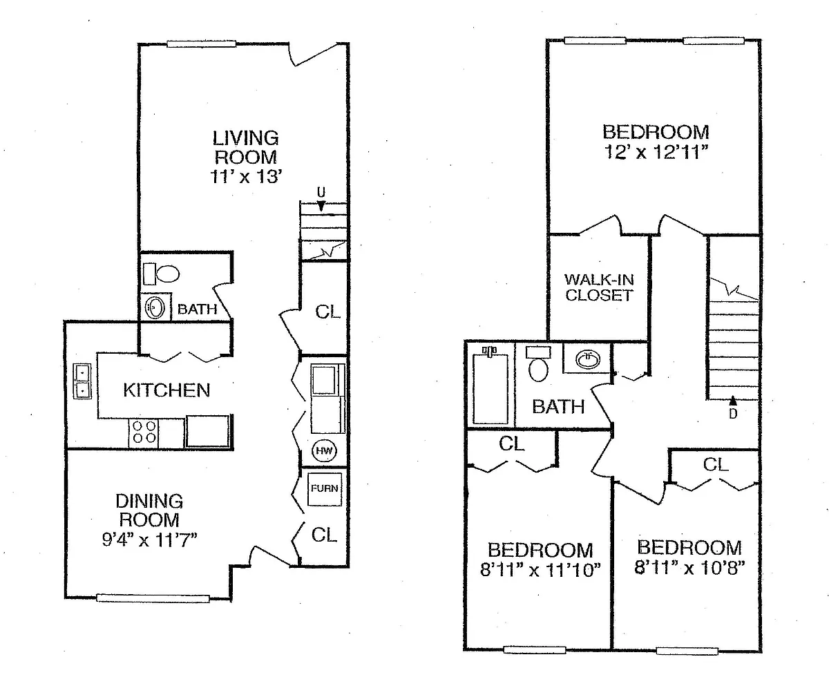 Floor plan 3 Bed 1.5 Bath | Townhome