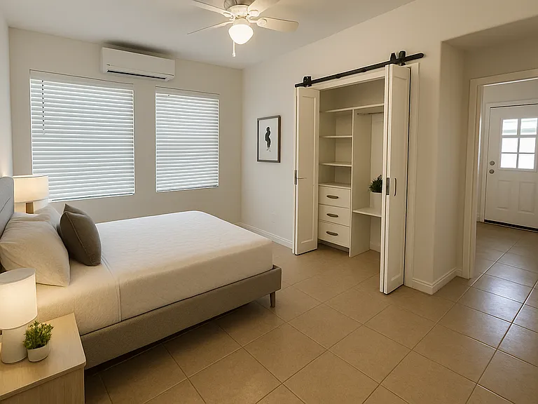 Picture showing potential decor idea. Yes the unit does include the night stand and bed itself.
