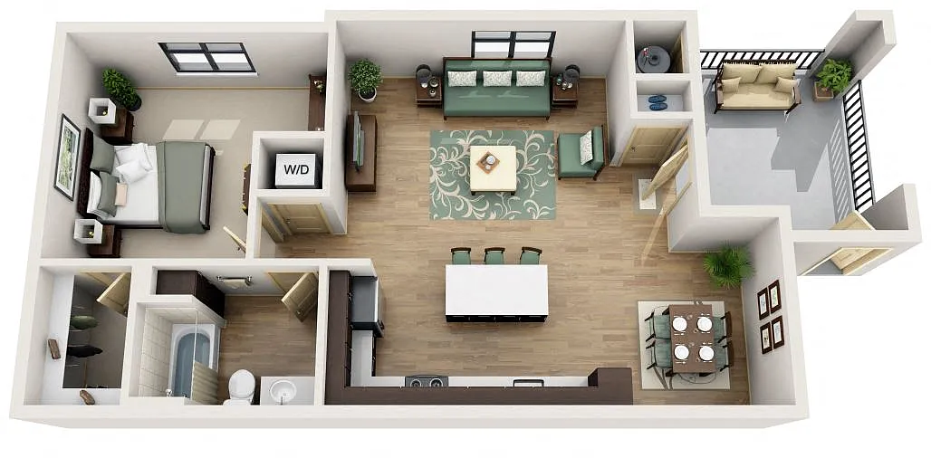 Floor plan A3 - One Bedroom, One Bath