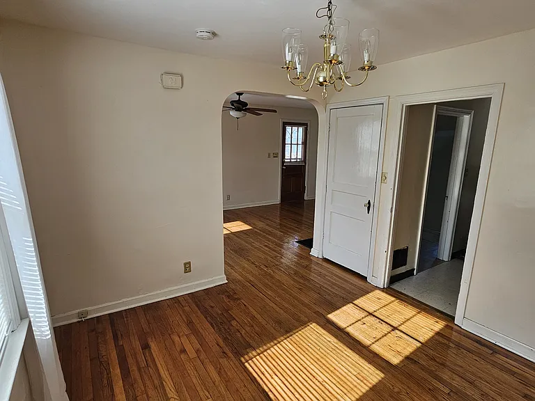 Dining room, view into living room