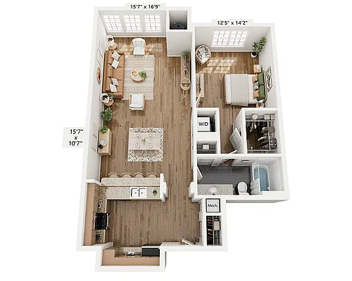 Floor plan One Bedroom A1J