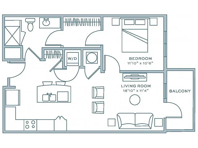 Floor plan One Bedroom One Bath (731 SF)
