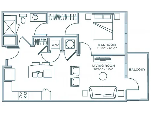 Floor plan One Bedroom One Bath (731 SF)