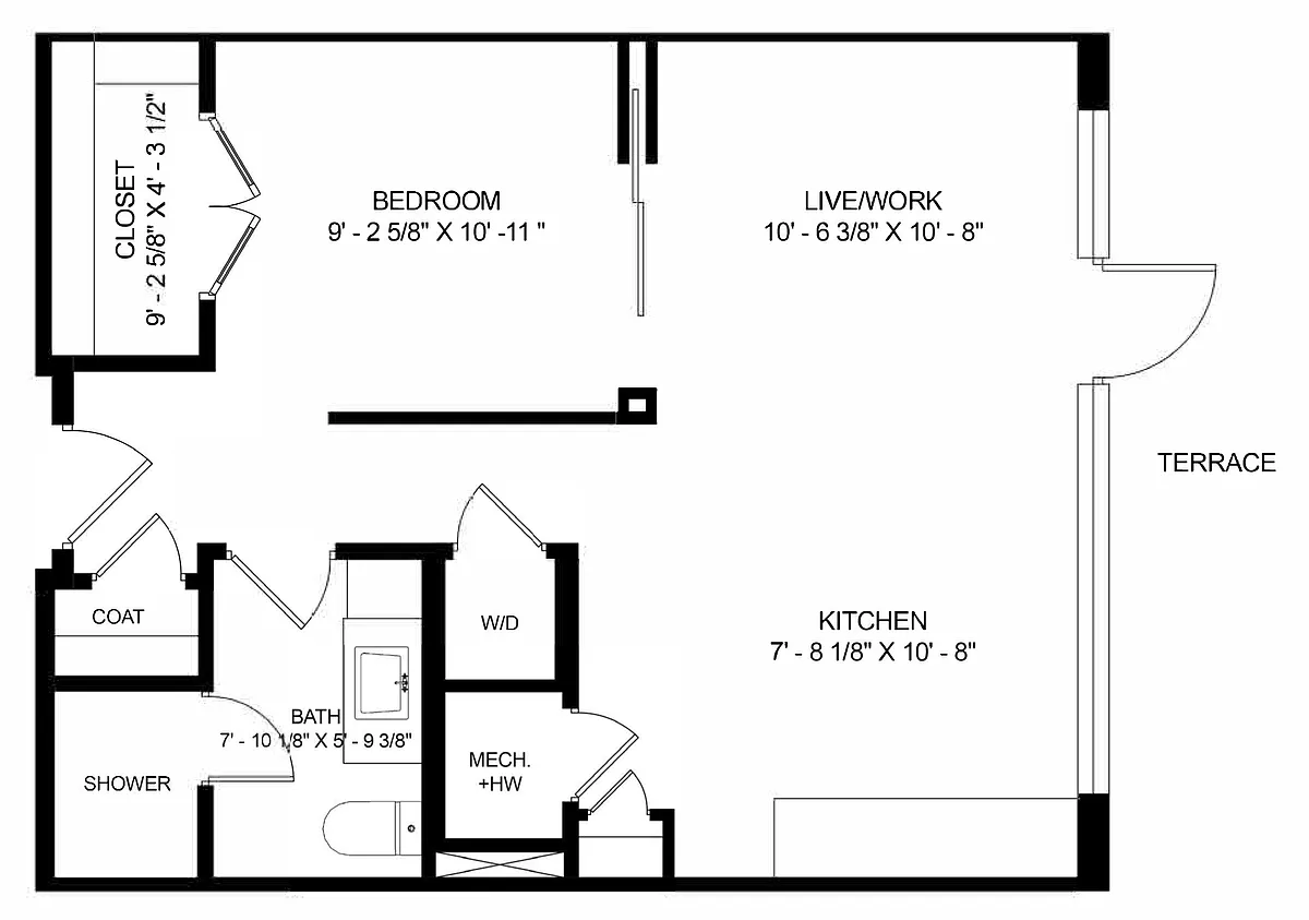 Floor plan A1 - 1 Bedroom 1 Bath