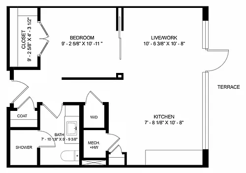 Floor plan A1 - 1 Bedroom 1 Bath