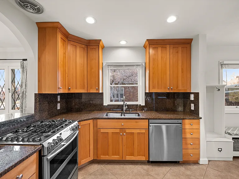 Kitchen with gas range stove