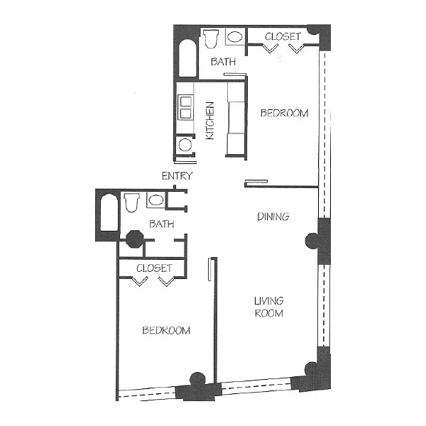 Floor plan 2 Bed 2 Bath Factory Windows