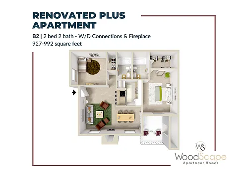 Floor plan B2 (W/D Connections and Fireplace) Renovated Plus