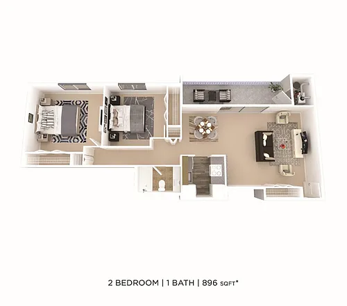 Floor plan Two Bedroom - 896 sqft