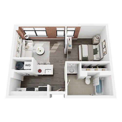 Floor plan The Riverside - 1 Bedroom, 1 Bath
