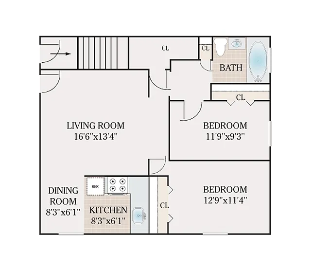 Floor plan 2 Bed 1Bath (2A)