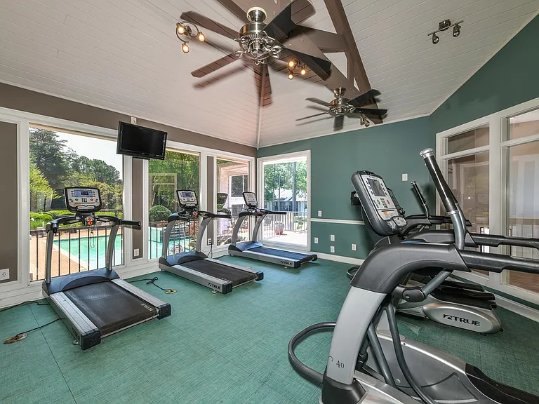 Fitness center with large windows