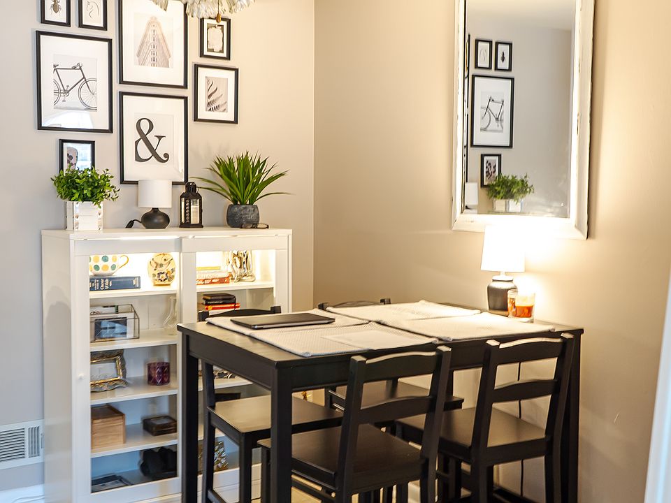 View of dining area when standing in the kitchen.