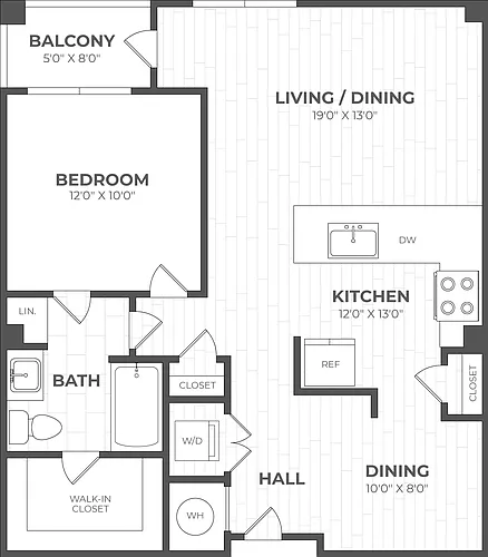Floor plan 1 Bed/1 Bath-1J