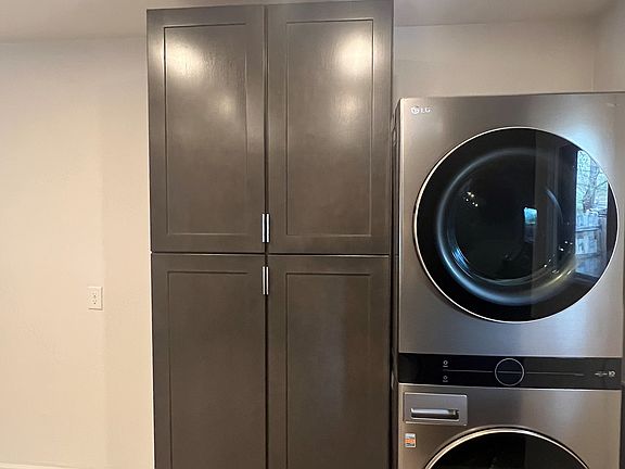 Make chores a breeze with this smart wash/dryer tower and plenty of storage.